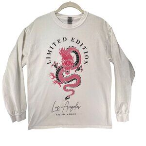 Gildan Graphic Tee Shirt Los Angeles Pink Dragon Good Vibes Limited Edition LS M